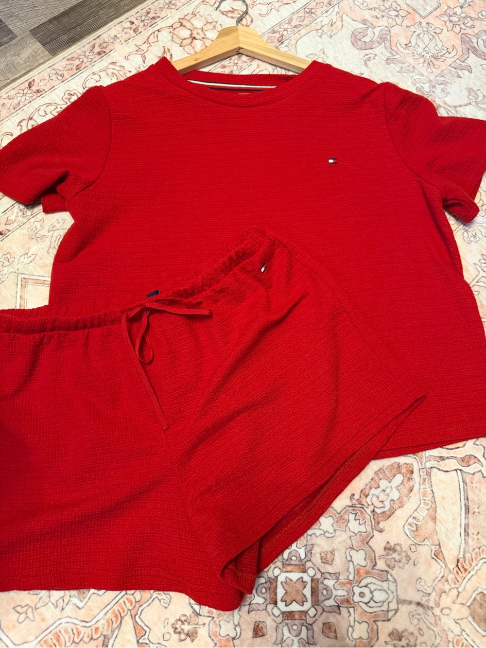 Tommy Hilfiger Red Short Sleeve Top and Drawstring Shorts Set